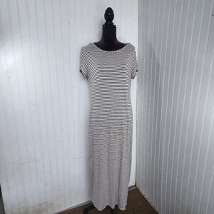 Forever Rose Couture Women's Plus Black Beige Stretch Striped T-shirt Dress 2X